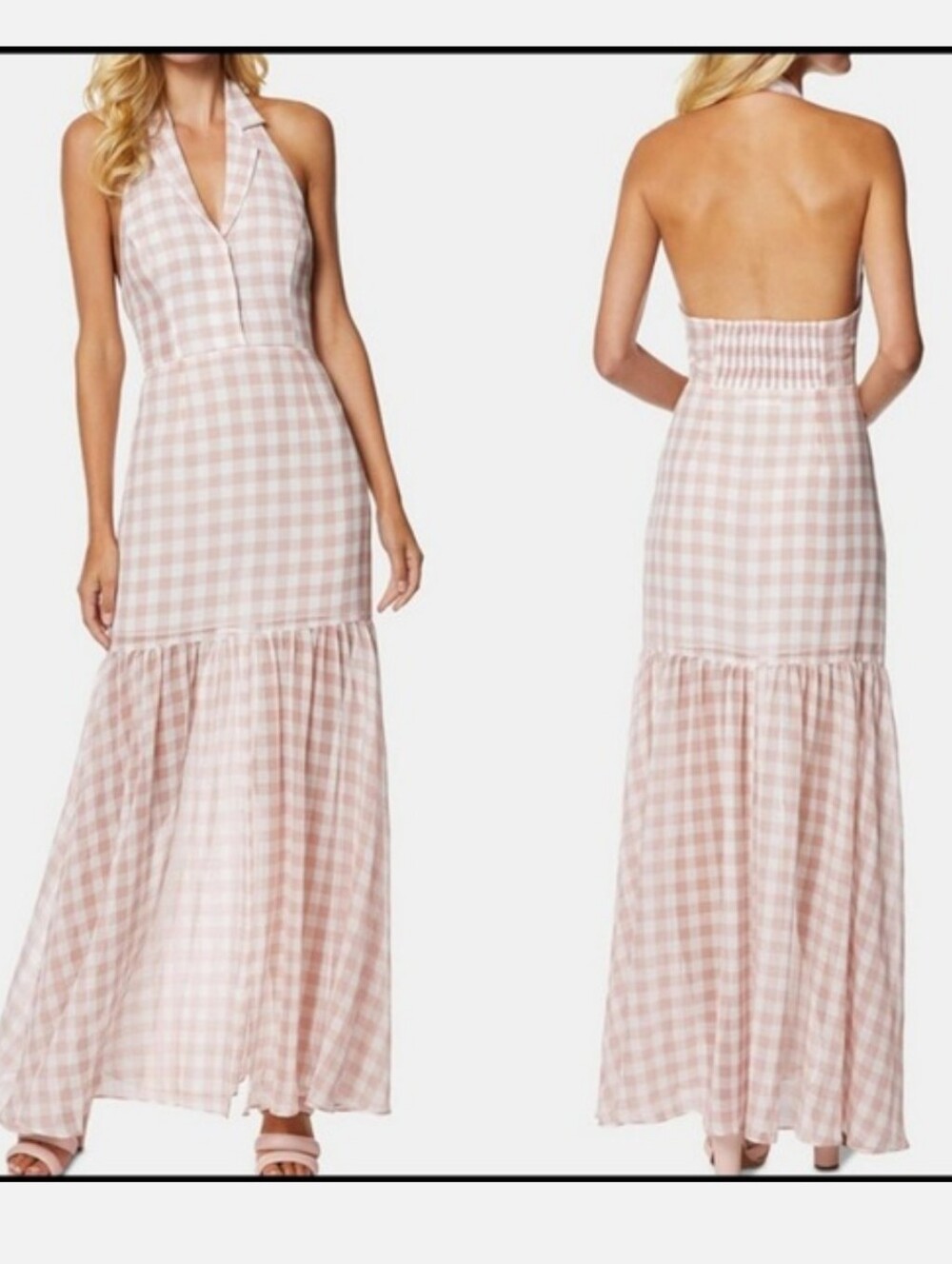 Avec Les Filles Pink Gingham Print Halter Maxi Dress 10